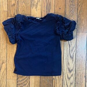 Navy Ruffle Sleeve Top